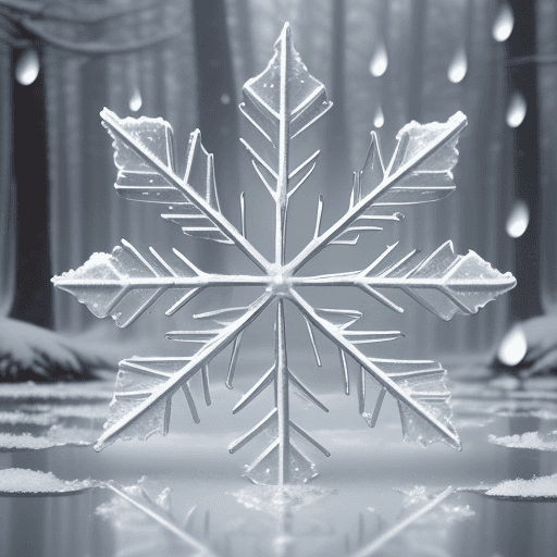 AI generated: raindrops reflect snow flake in the forest, high quality, 3d, dreamlike, soft shadow