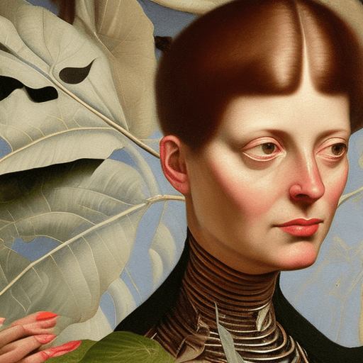 AI generated: Detail of an oil painting portrait of a cyborg woman by Van Eyck. The woman is on the right of the p...