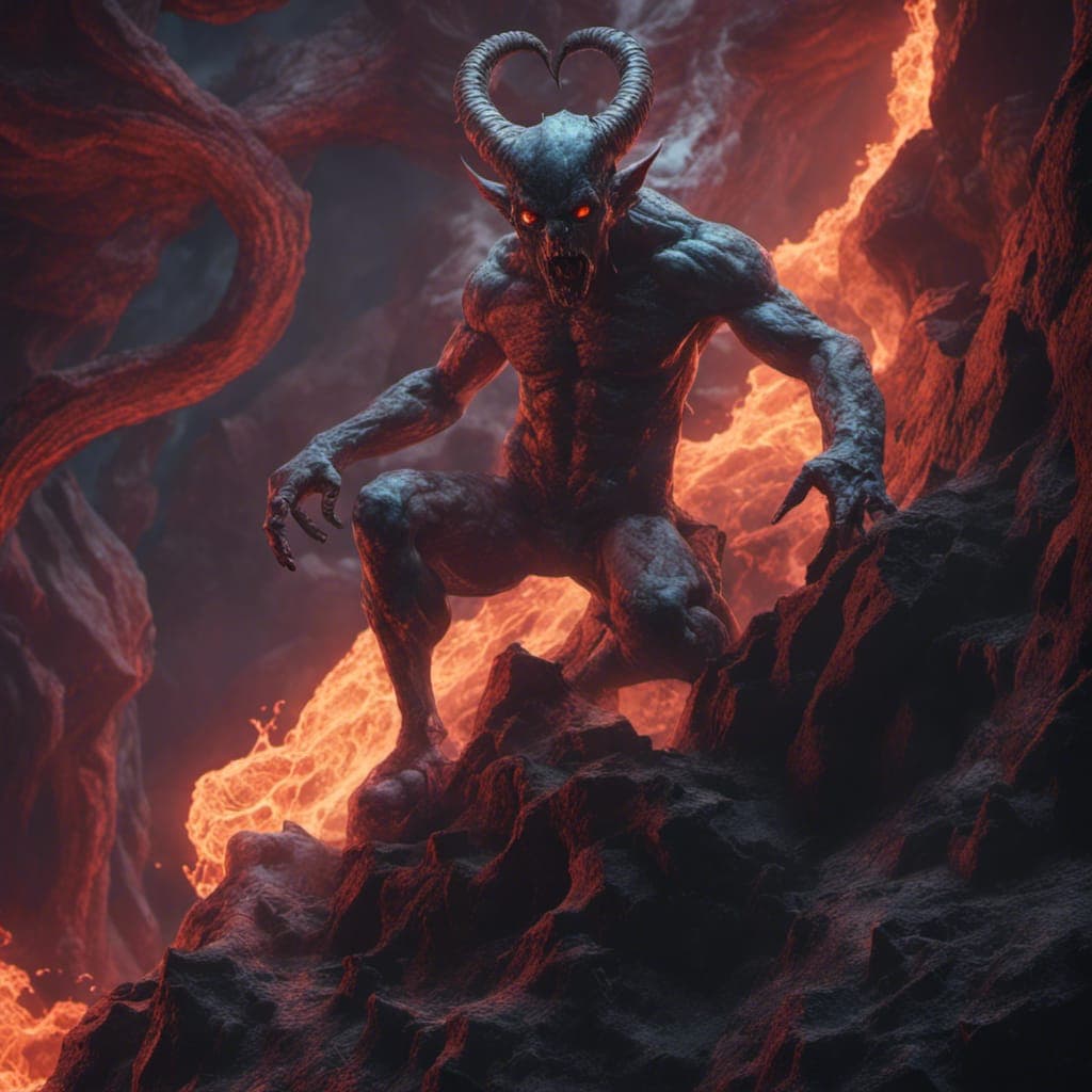 AI generated: a demon of death and destruction, climbing from the abyss, by FABIÁN JIMÉNEZ and Michael Whelan, cha...