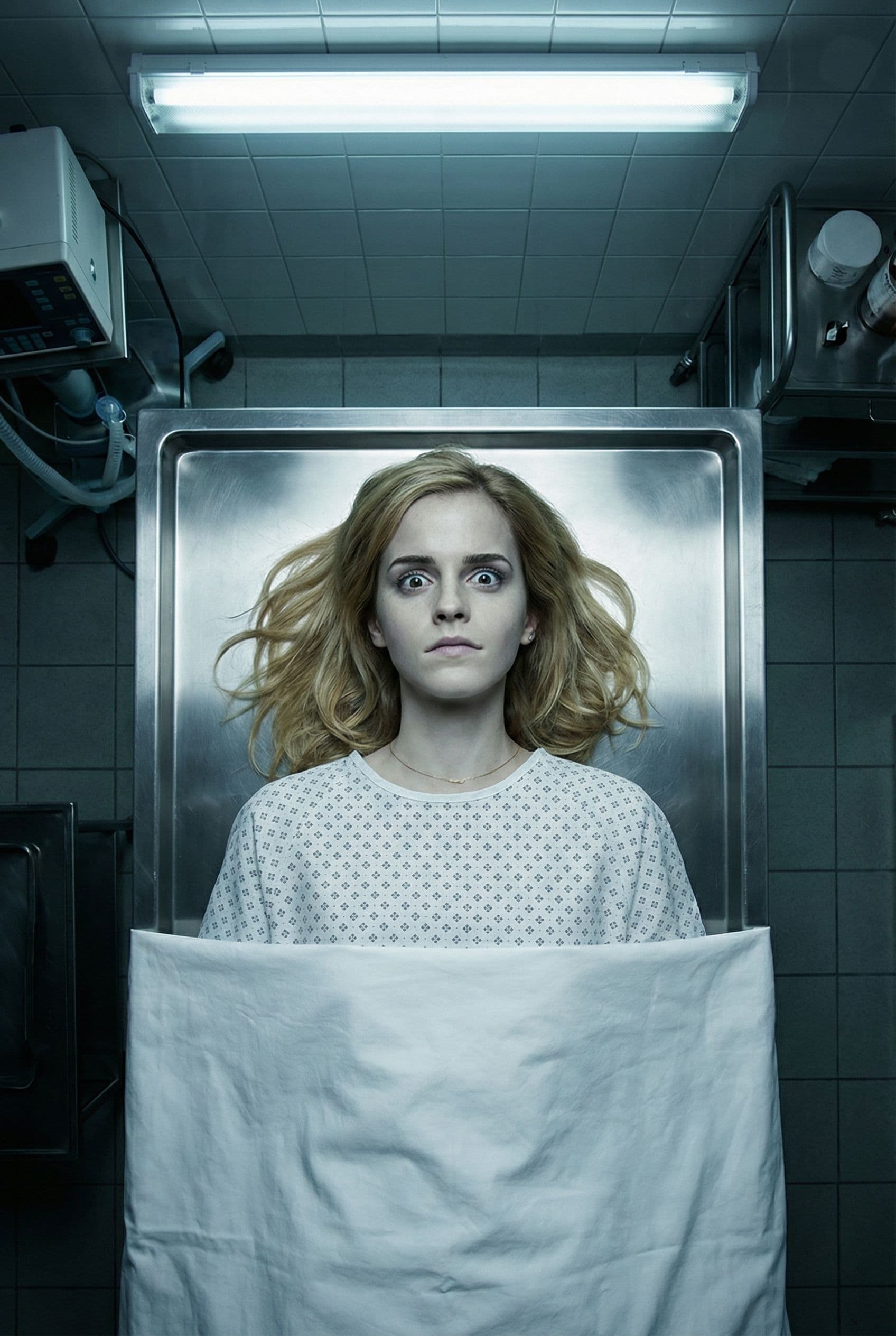 AI generated: A hauntingly realistic depiction of a dead girl lying motionless on a cold morgue table, her eyes wi...