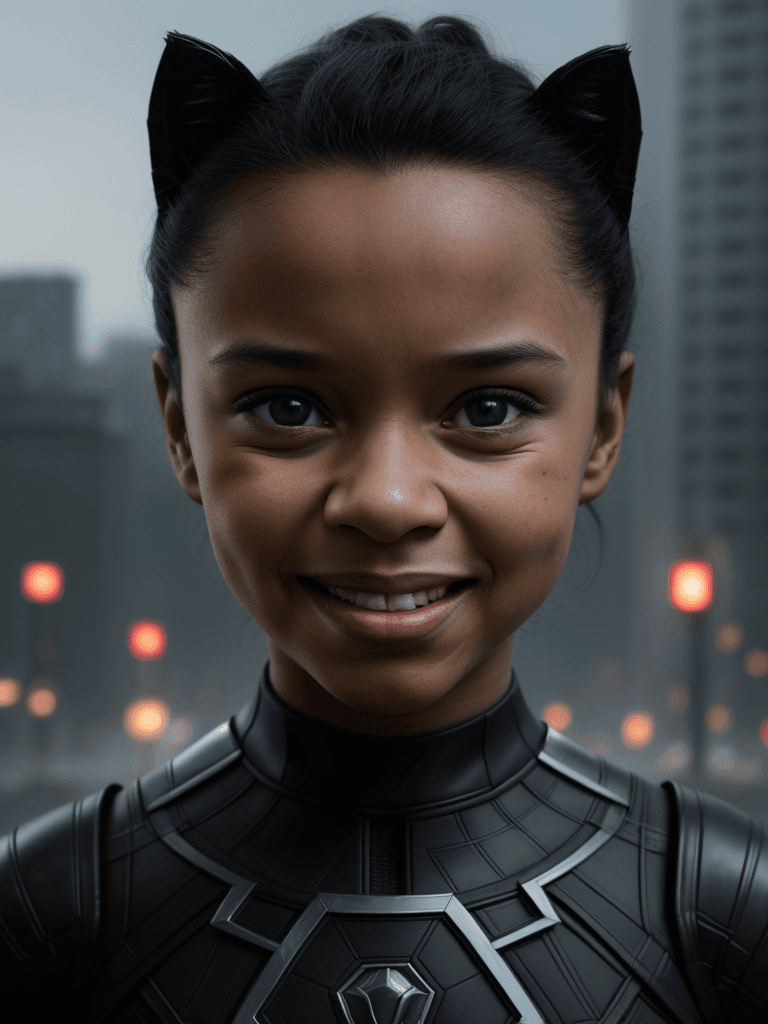 AI generated: Realism, best realism, portrait, portraiture, portrait photography, little baby Black Panther, marve...
