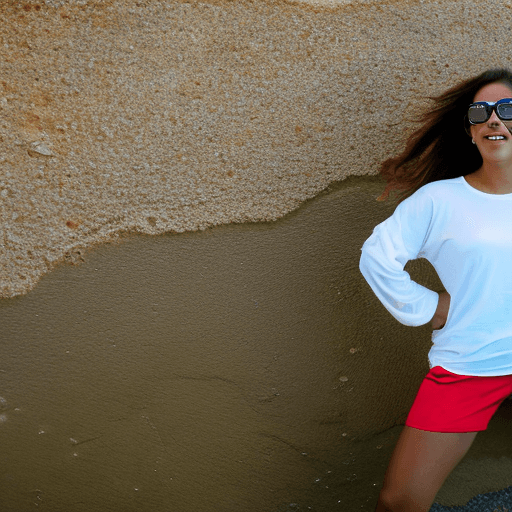 AI generated: latin female, middle rouge wavy hair epi sunglasses, standing with her back to the camera, simple ye...
