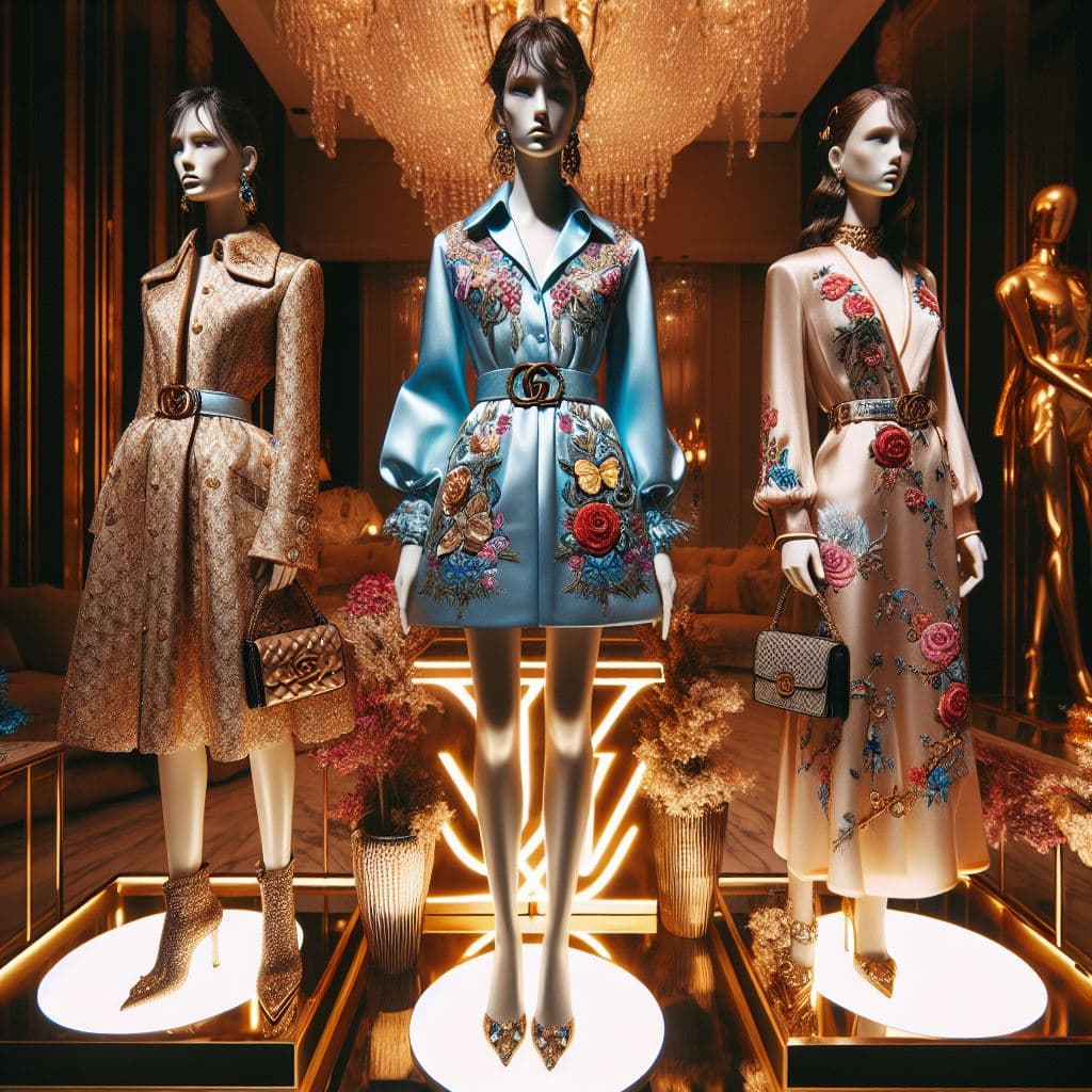 AI generated: A night party elegant luxury dress design by Balenciaga, LV, and Gucci