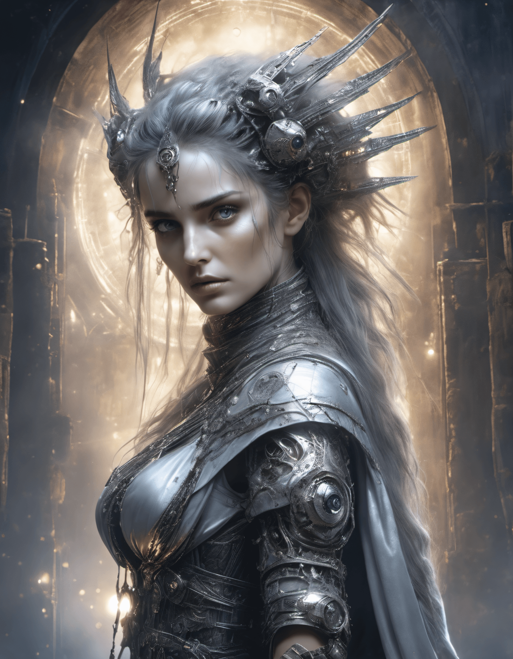 AI generated: Masterpiece, Stunning, Best quality, Beautiful goddess covered in nightly glow with detailed silver ...