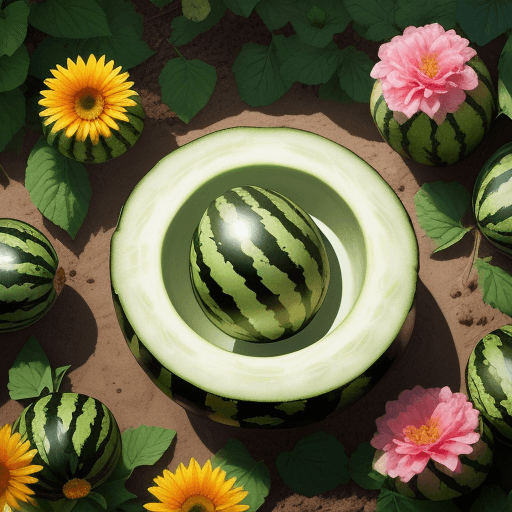 AI generated: A cucumber that is buried in a watermelon and is full of flowers in the garden where the river flows