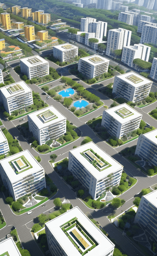 AI generated: a magnificent modern ecotourism village with many different and singular residential buildings desig...