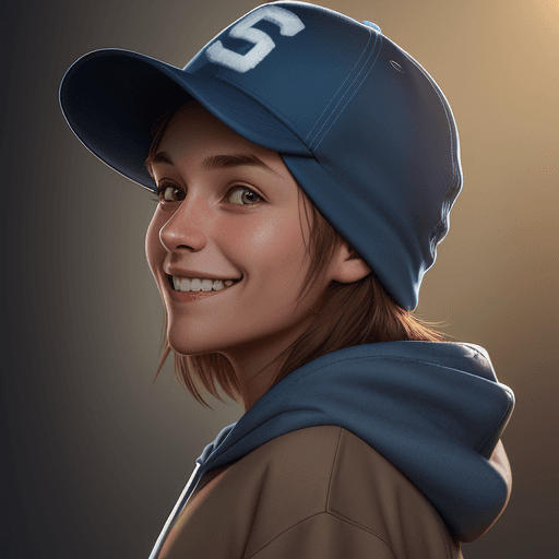 AI generated: side portrait of senior principle software engineer, blue cotton hoodie on shoulder, light brown hai...