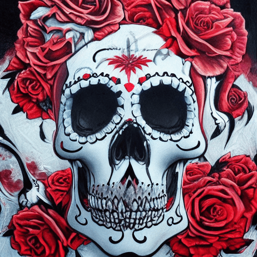 AI generated: the skull, day of the dead art by linyu hong, in the style of dark white and red, graffiti art, real...