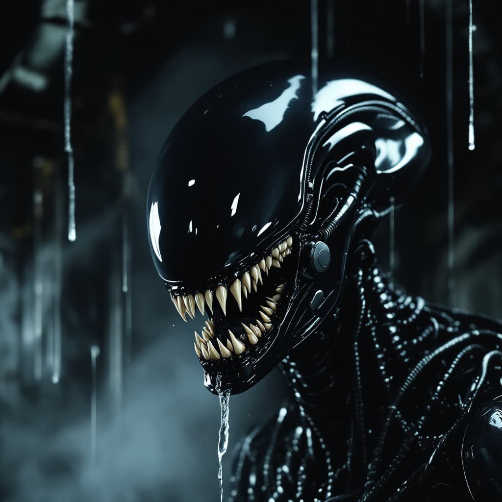 AI generated: RAW photo, solo, A highly detailed portrait of an alien creature inspired by the Xenomorph from the ...