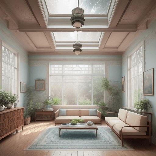 AI generated: High resolution photography interior design, dreamy sunken living room conversation pit, wooden floo...