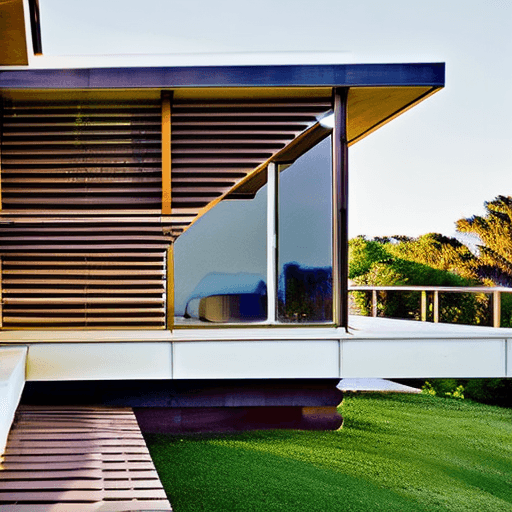 AI generated: Hyper realistic eye level exterior photo of a mid century modern style house overlooking the ocean, ...