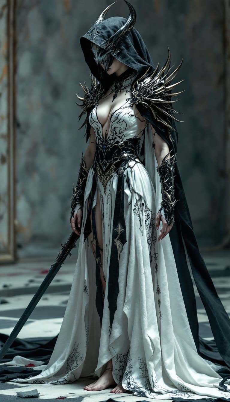 AI generated: A full body photo shot of a beautiful and breathtaking image of an armored ((dark-sorceress)) (woman...
