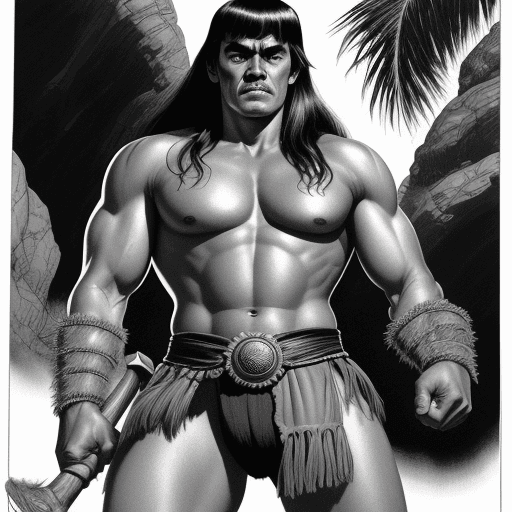 AI generated: image of Pedro Sanchez like Conan the barbarian style John Buscema. Black and white. 

