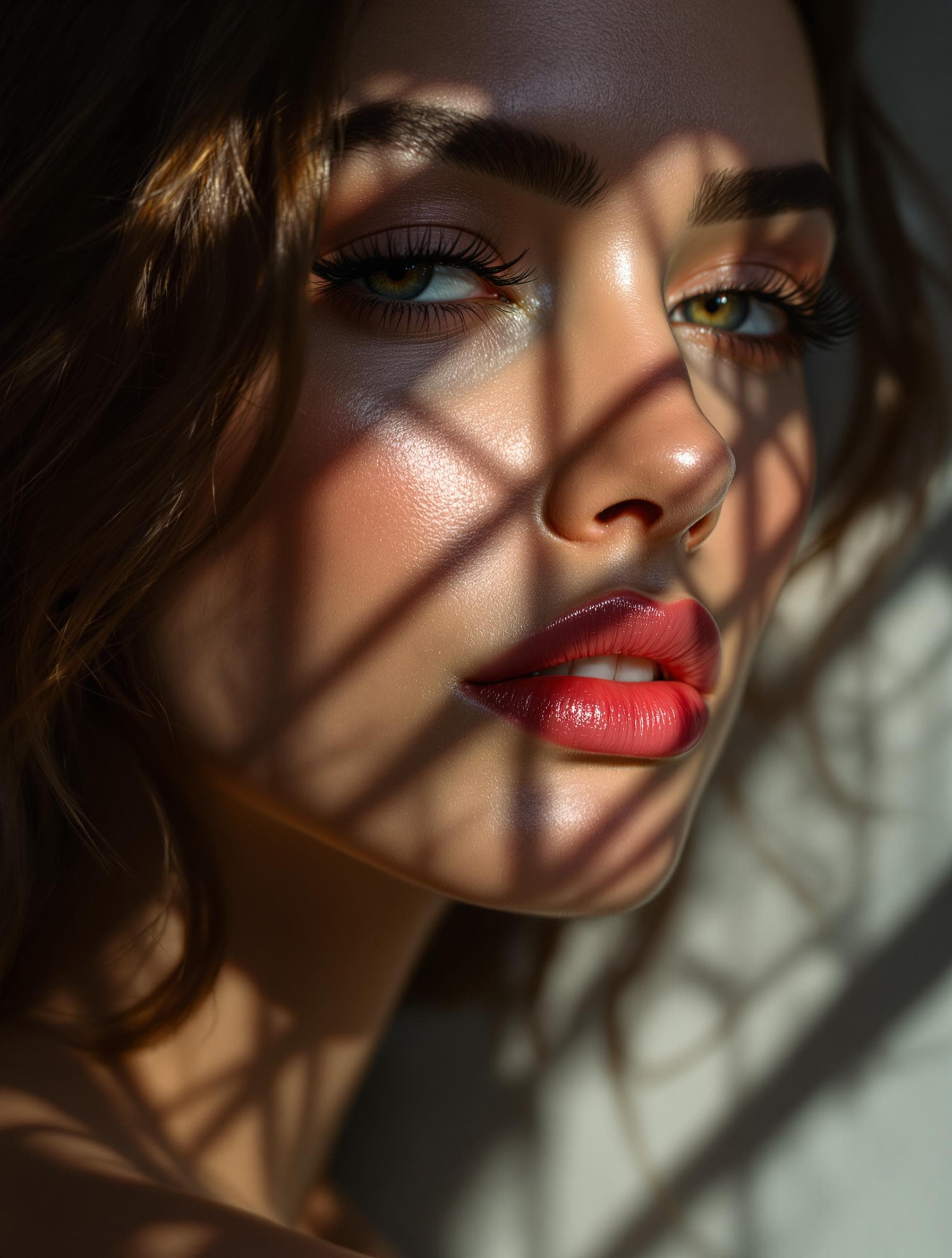 AI generated: high-resolution photograph, woman, stunning use of shadows, in the syle of crisp lines and forms,  U...