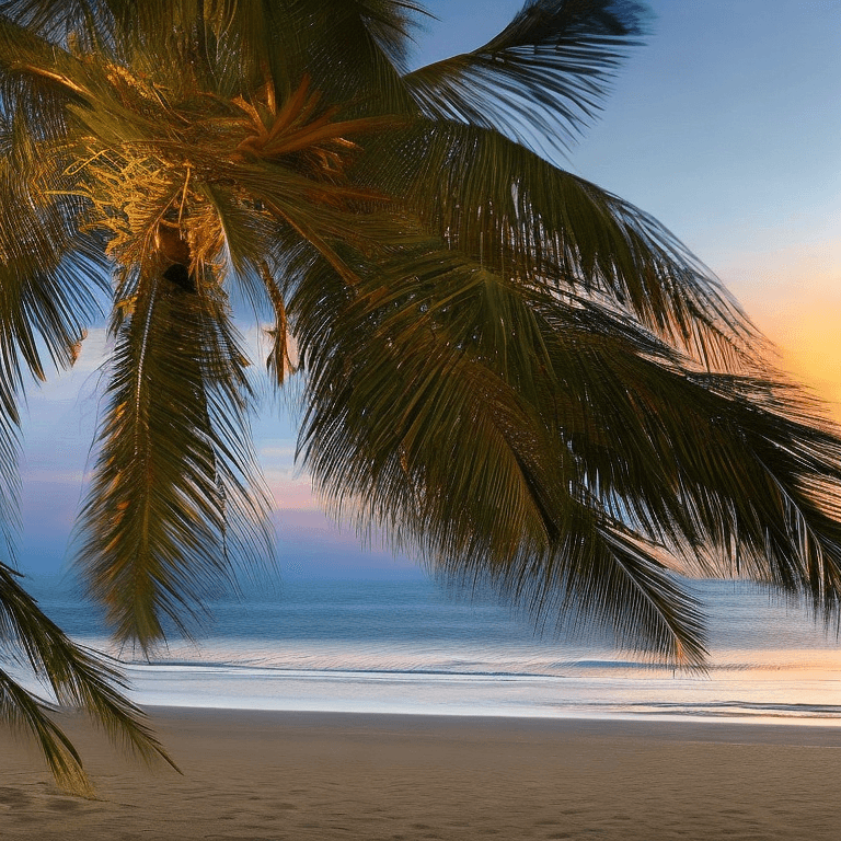 AI generated: (masterpiece , award winning , highest quality:1. 2), palm tree , sunset , ocean , graphic color log...