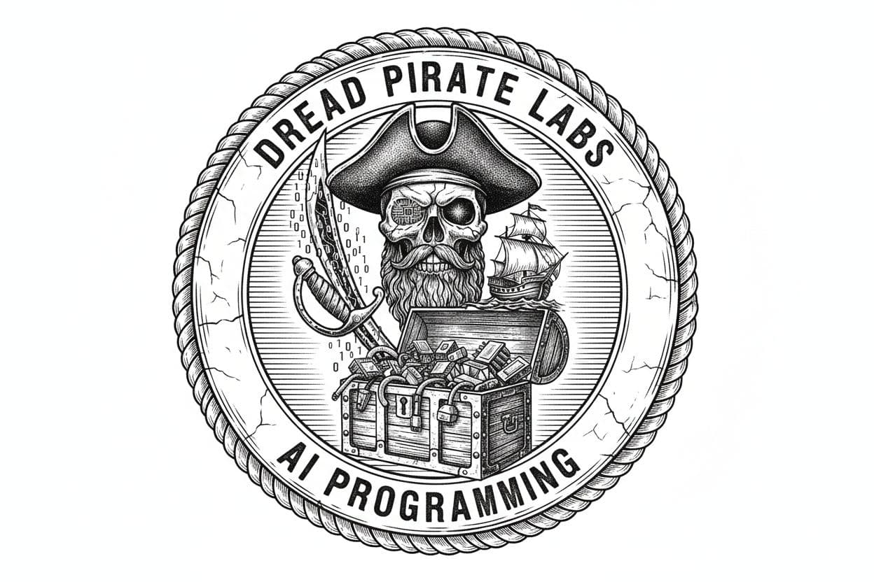 AI generated: create a logo for a programming an ai company call Dread Pirate Labs. It should look like an old etc...