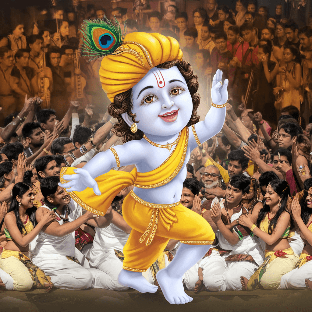 AI generated: Cute little krishna dancing with joy