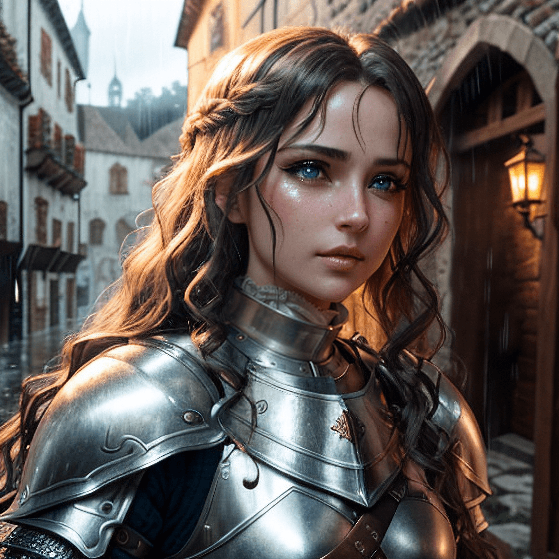 AI generated: high def, 8k, UHD, HDR, photo real, full body portrait of a beautiful female knight in a medieval fa...