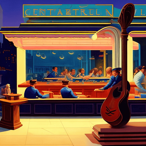 AI generated: high quality, highly detailed, imaginative illustration inspired by the fusion of Edward Hopper's Ni...