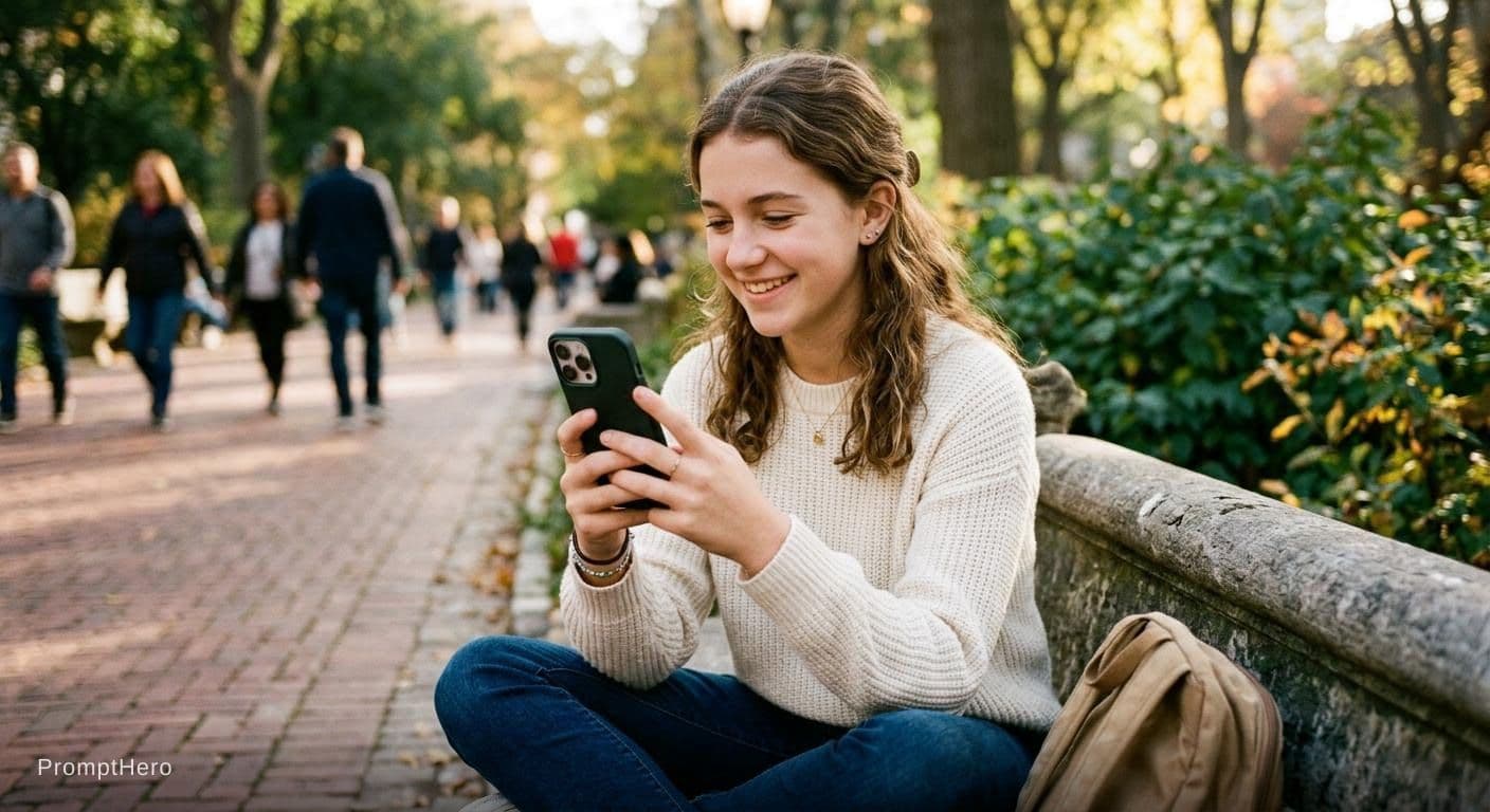 AI generated: A girl holding iPhone 