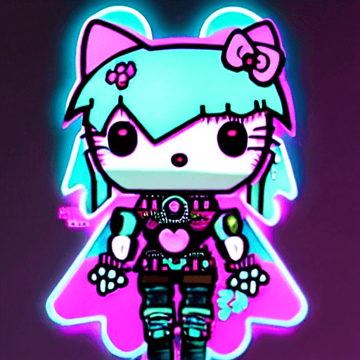 AI generated: cyberpunk Hello Kitty, 2099 city night, cyberpunk art, by Jeremiah Ketner, zbrush central contest wi...
