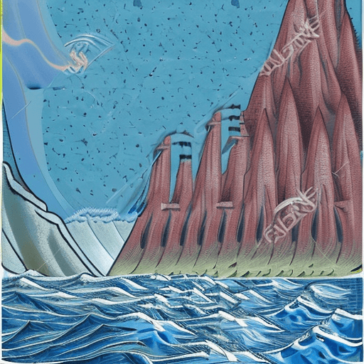 AI generated: an island in the clouds hovering the shore of a tropical sea.Windy day,stormy weather,birds in the s...