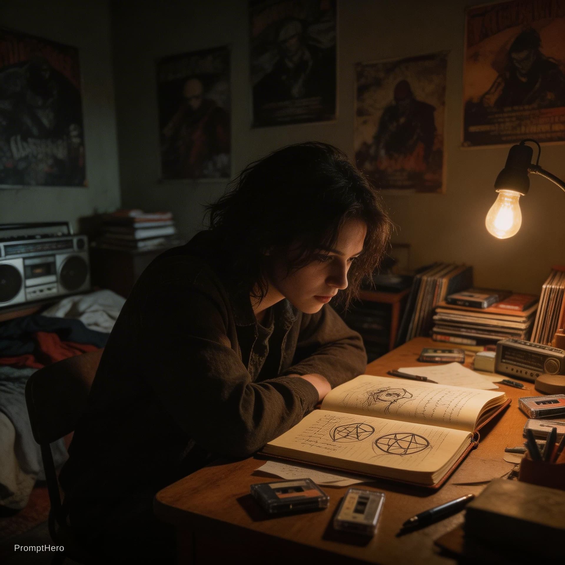 AI generated: Cinematic true crime documentary style. A dimly lit teenager's bedroom in the early 1990s. A young w...