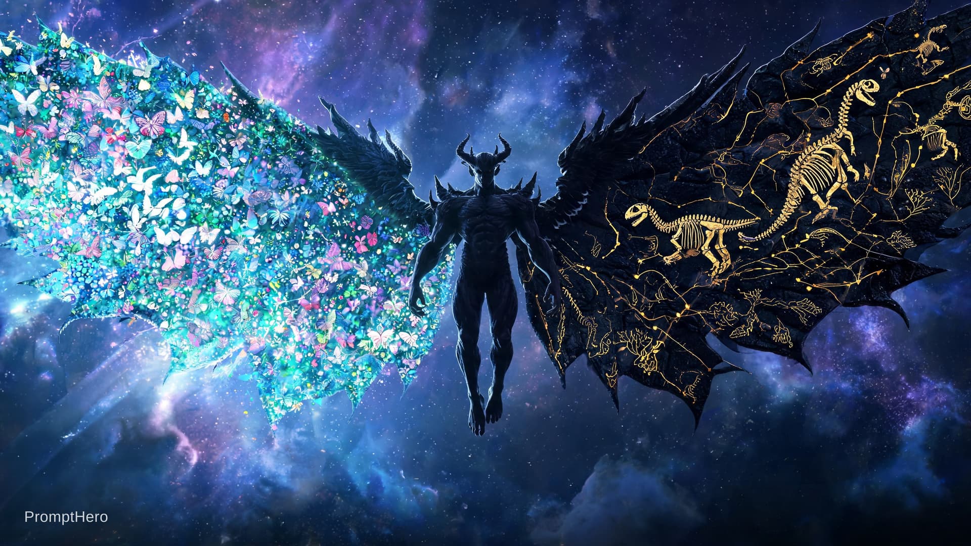 AI generated: A breathtaking dark fantasy masterpiece, wide-angle full body shot of Darwin's Demon floating majest...