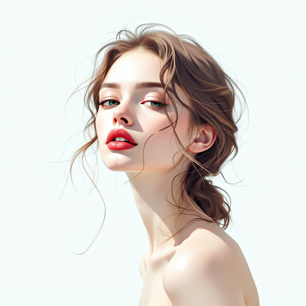 AI generated: a gorgerous and lovely girl, the color tone with delicate features, pale white skin, light brown hai...