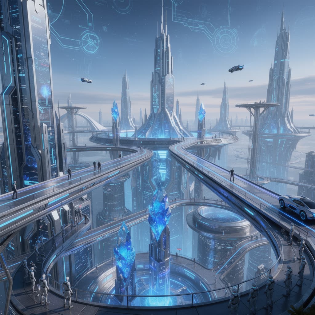 AI generated: Create an Advanced AI Futuristic Mega City. A Massive scaled city with artificial skies. It is the c...
