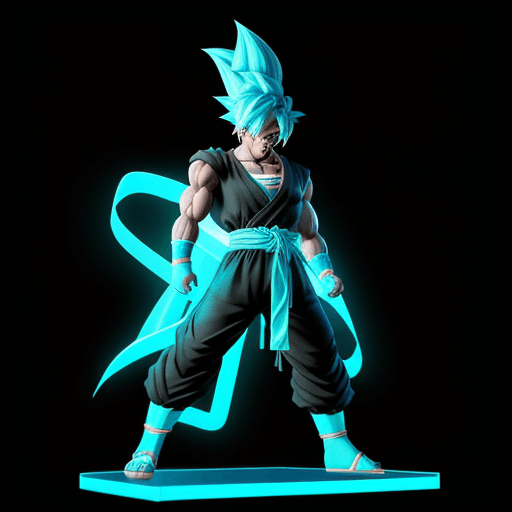 AI generated: Neon cyan outline and black full body Goku super syain, highly detailed, 8k sharp focus, photorealis...