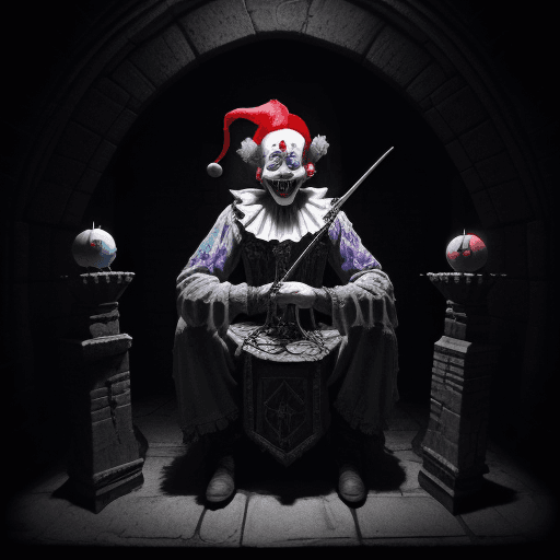 AI generated: dungeon synth music clown finished the performance and he is going to die fantasy castles fairytale ...