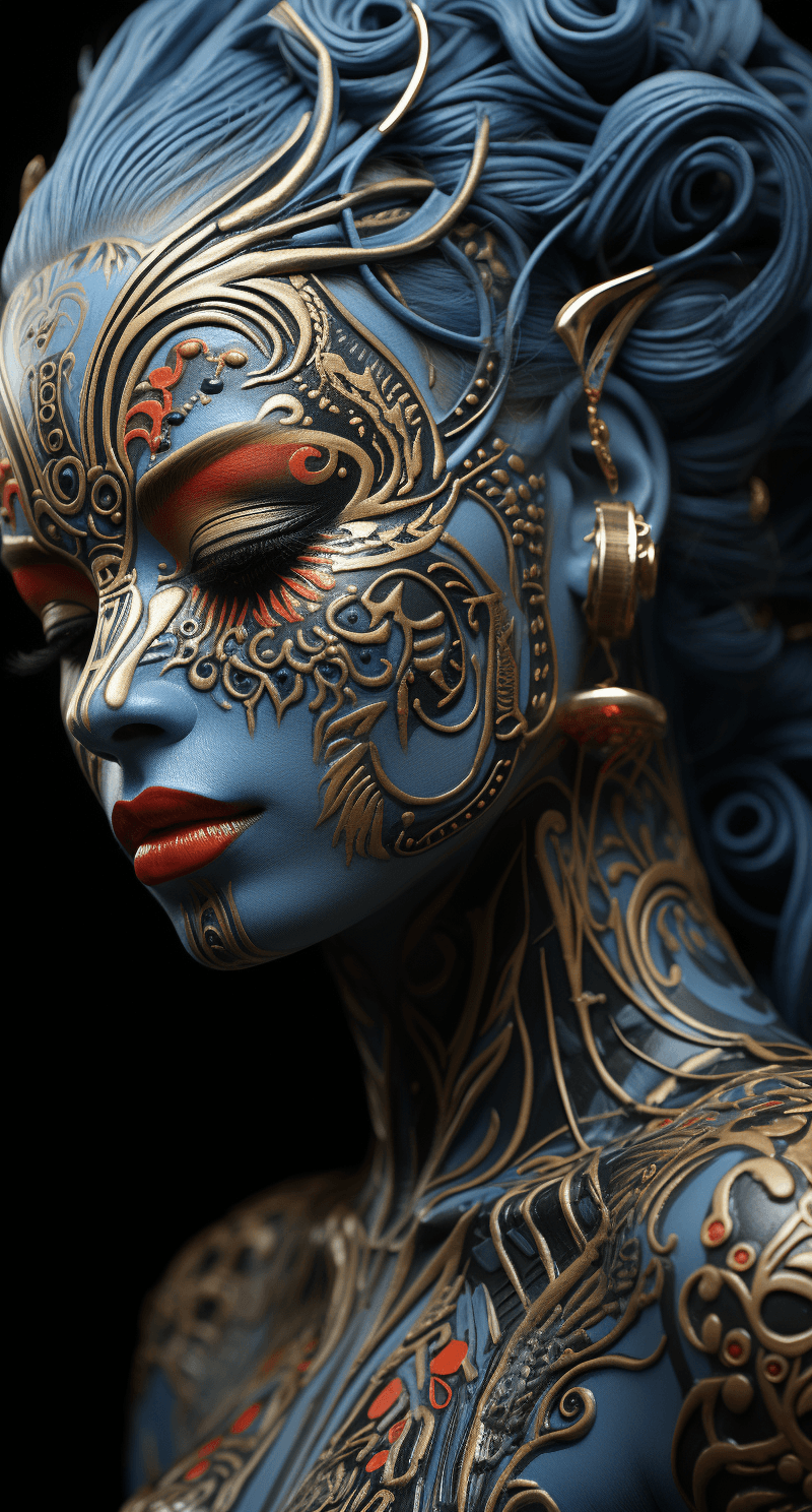 AI generated: hyper-realistic photo, in the style of intricate body-painting, mysterious beauty, uhd image, tattoo...