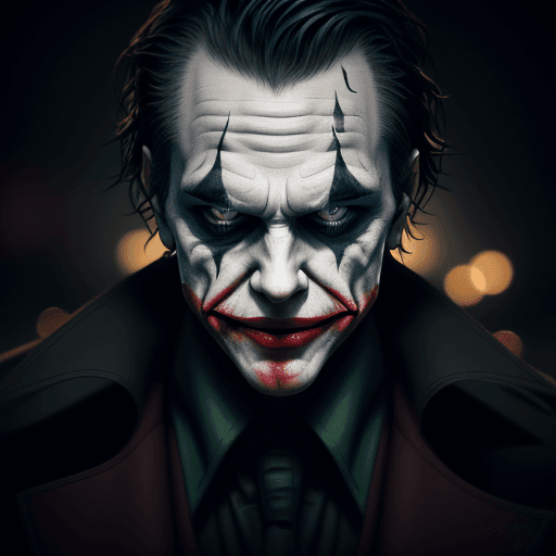 AI generated: Joker risen from the ashes, sparks, 8k, hd, contour light, high contrast, depth of field, ultra deta...