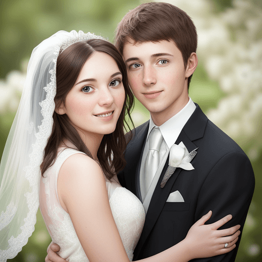 AI generated: Just a portrait of a young adult wedding couple in a realistic photograph with high resolution, in t...