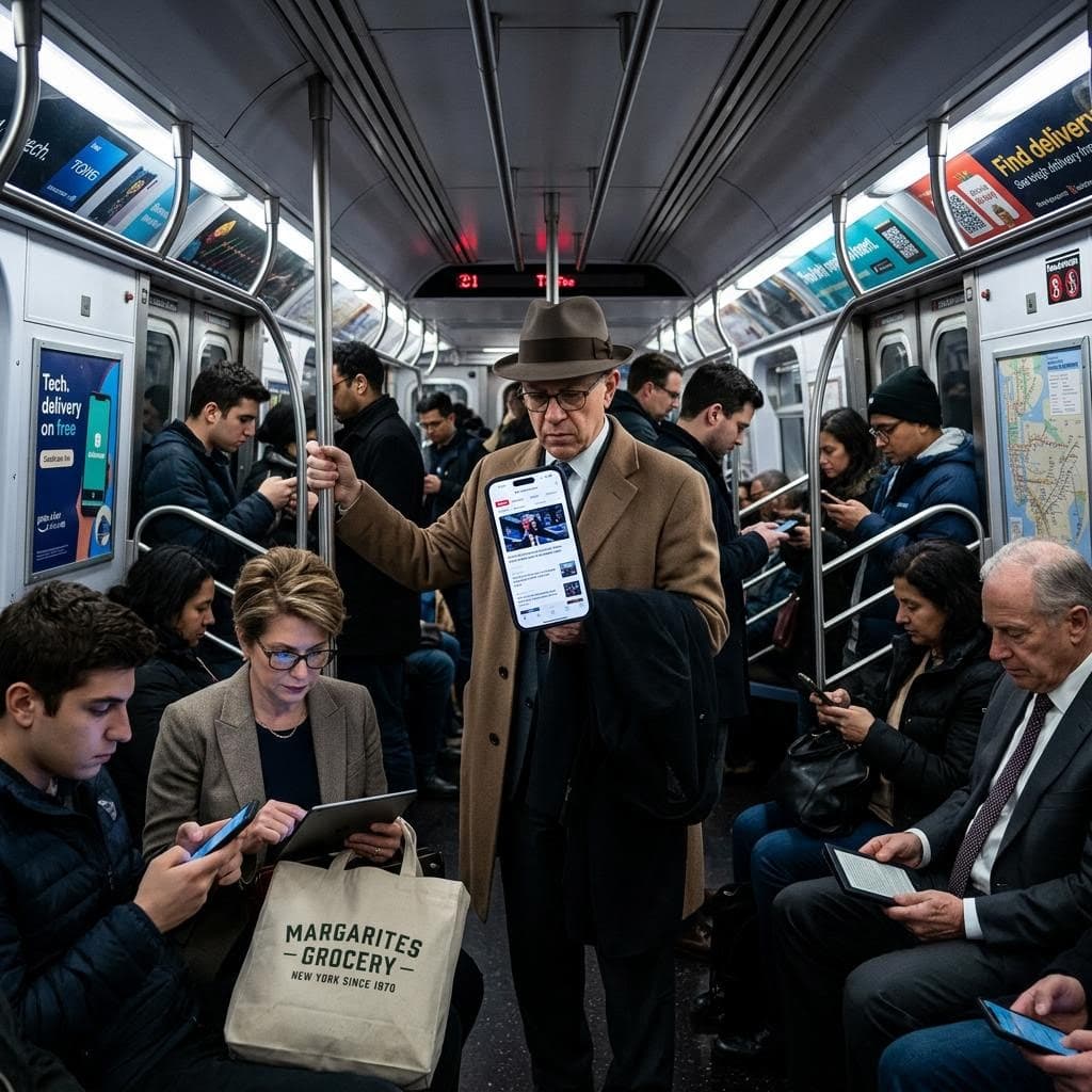 AI generated: Make modern version of this with modern phones and tablets for the people to read on