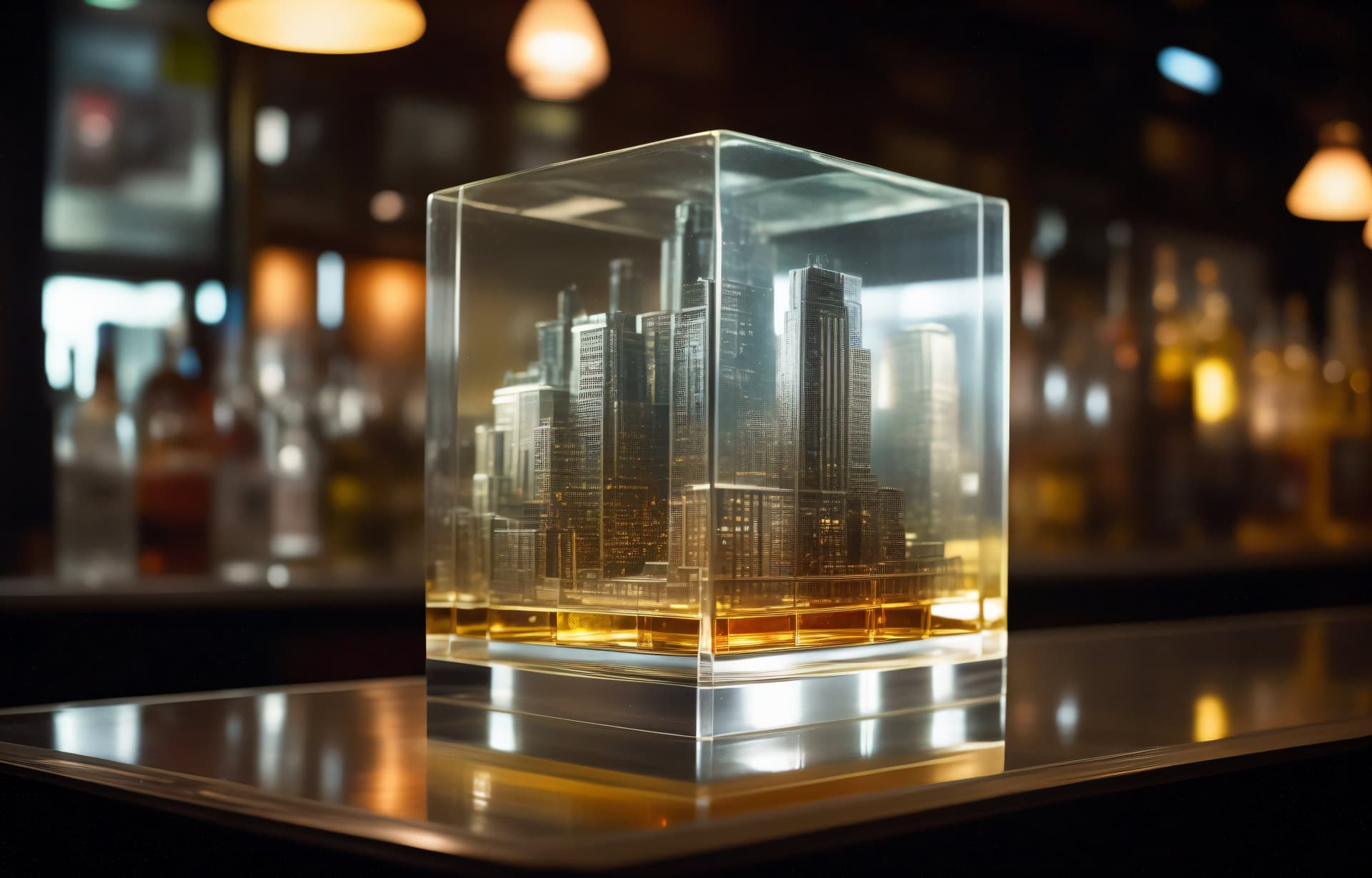 AI generated: 35mmstyle:1. 2), Highly detailed RAW color Photo, (glass cube :1) old glass cube containing a cyber ...