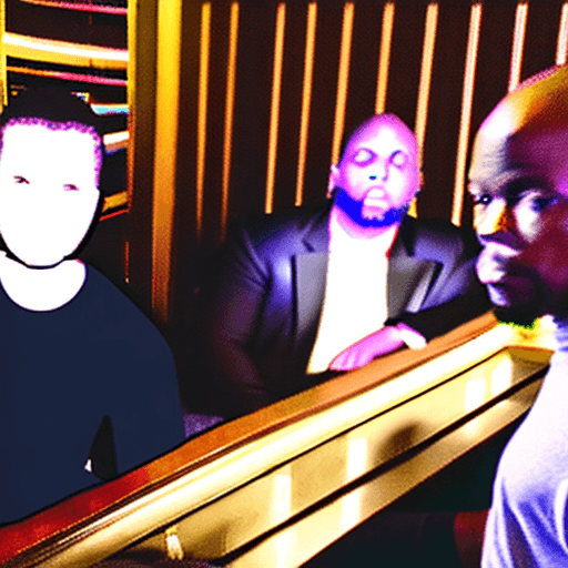 AI generated: a hotwife in a bar surrounded by very black men
