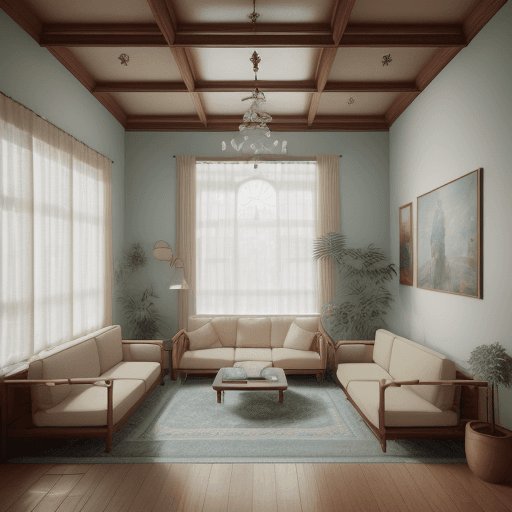 AI generated: High resolution photography interior design, dreamy sunken living room conversation pit, wooden floo...
