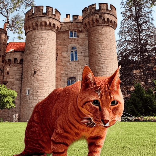 AI generated: a big red cat in a castle
