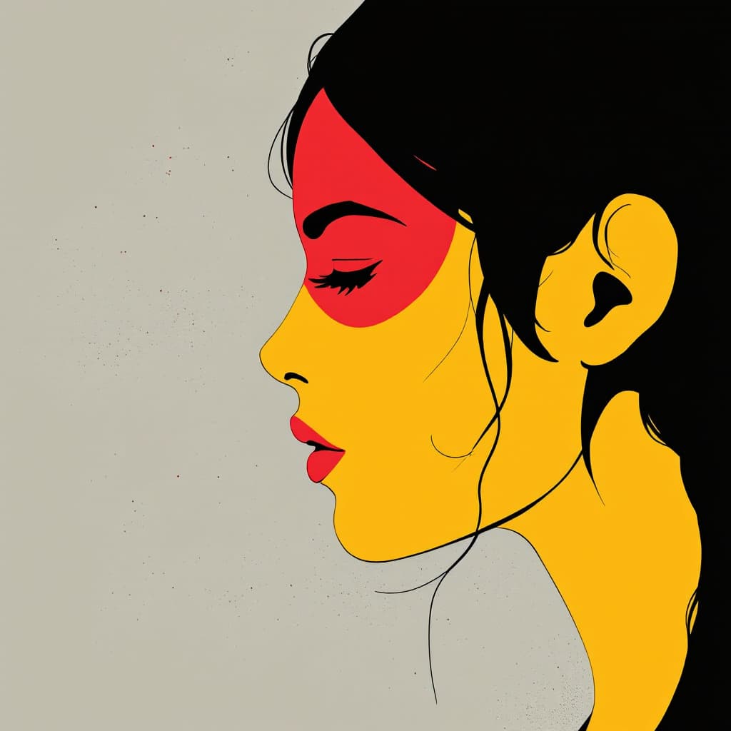 AI generated: stylized side profile of a young female, illustrated in a minimalist graphic style with strong contr...