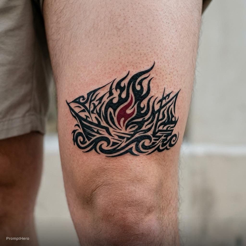 AI generated: A detailed photograph of a minimalist, horizontal neotribal tattoo design applied to realistic human...
