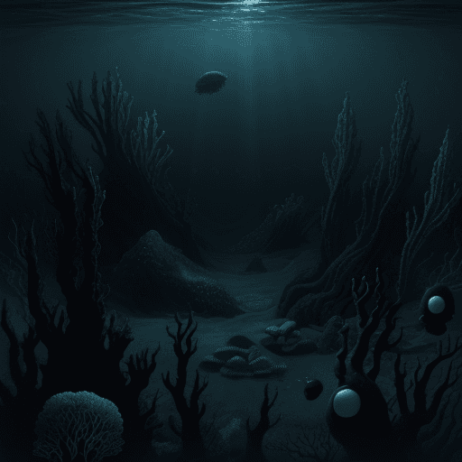 AI generated: a seabed with strange and dark creatures