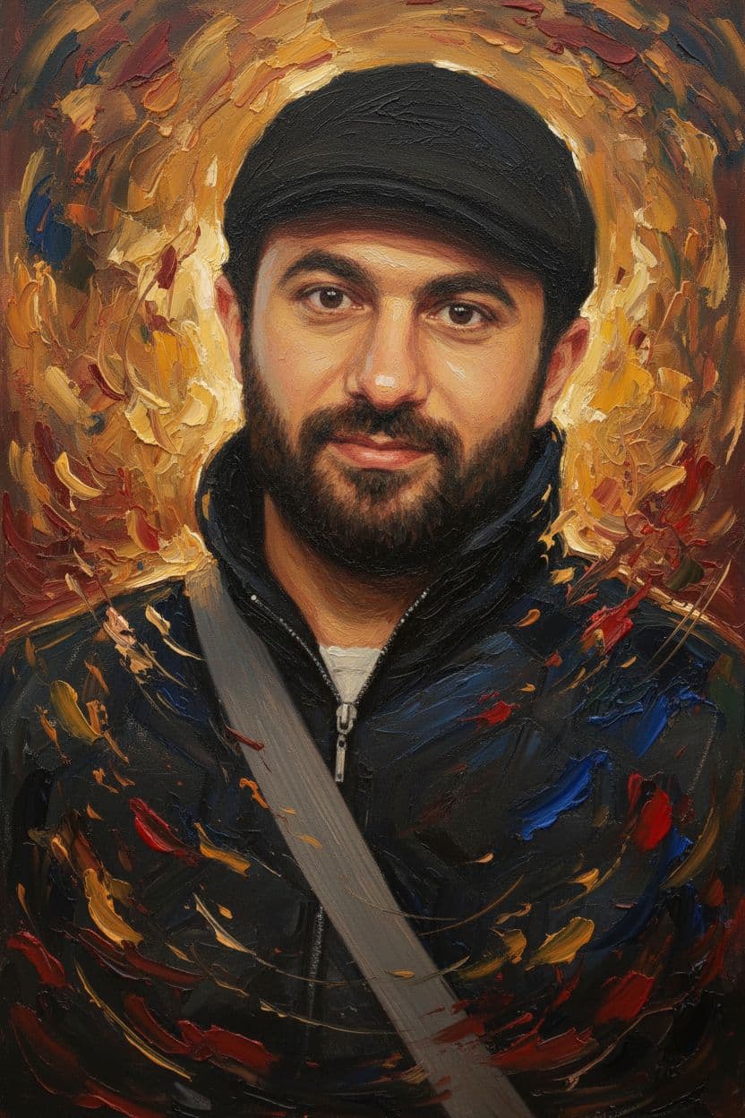 AI generated: a painting me, in the style of brushstroke-intensive portraits, cinematic elegance, golden light, fl...
