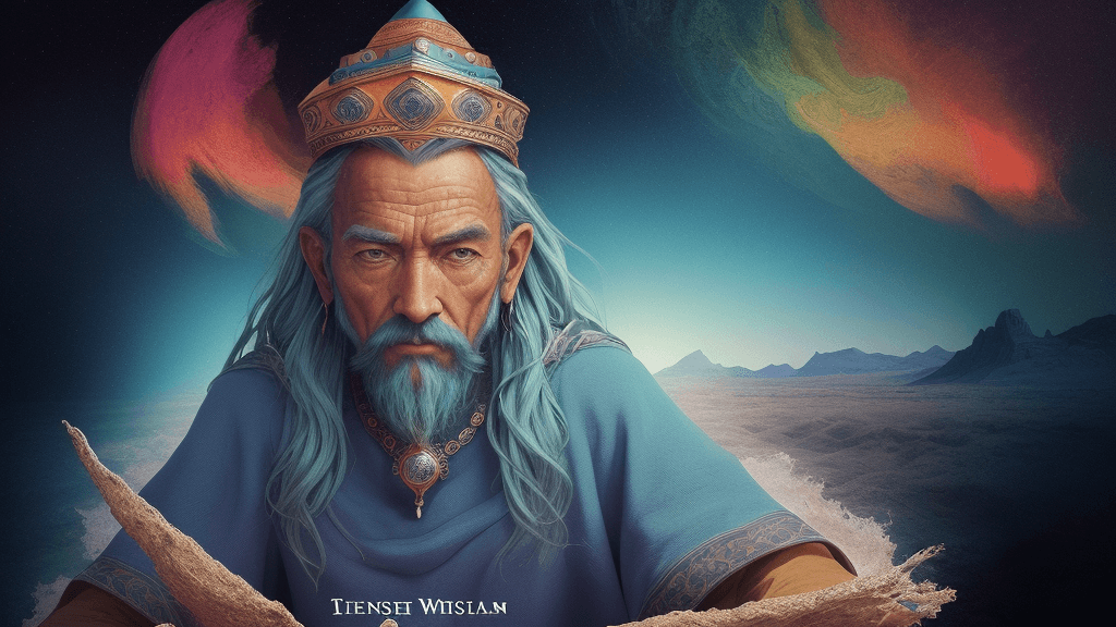 AI generated: cover image of wise man set in the middle of nothing, contains the sentence Vibrant Visions, amazing...