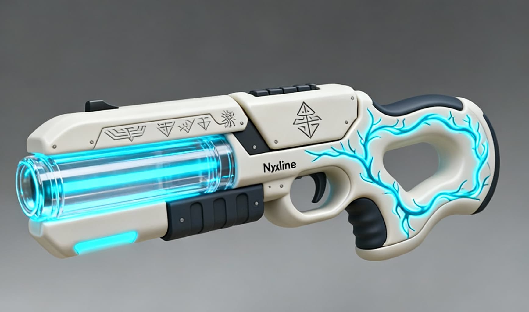 AI generated: Using the image as a reference, design the Nyxline Design ‘Calthera Series’ Rifles and pistols for t...