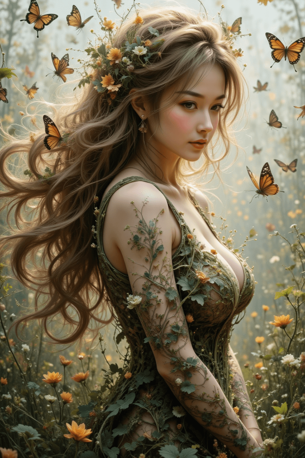 AI generated: This is a captivating and ethereal digital artwork depicting a chinese woman who appears to be a per...