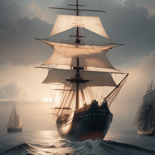 AI generated: Photo of a ultra realistic modern sailing ship, dramatic light, pale sunrise, cinematic lighting, ba...