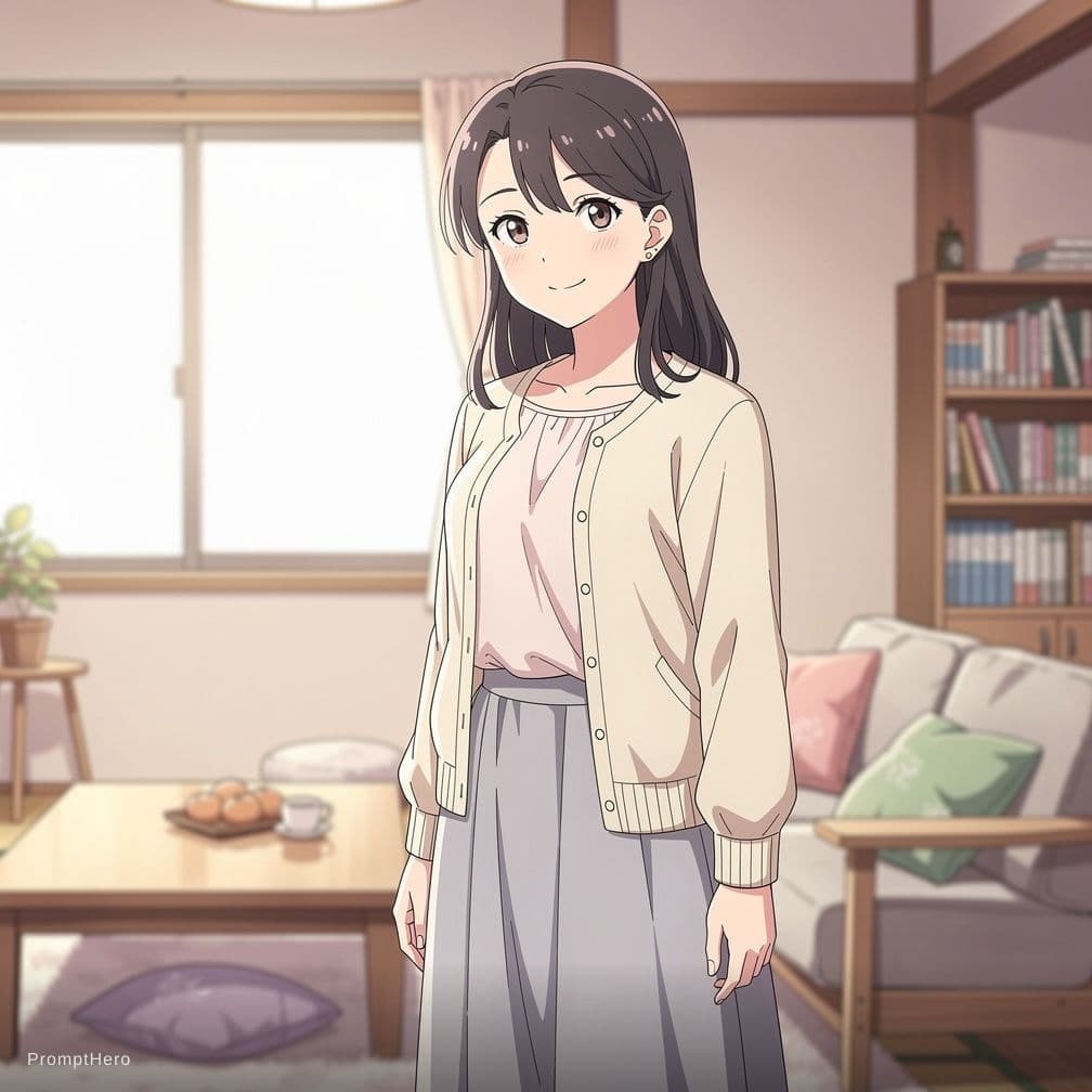AI generated: milf mother japanese, huge naked breasts anime