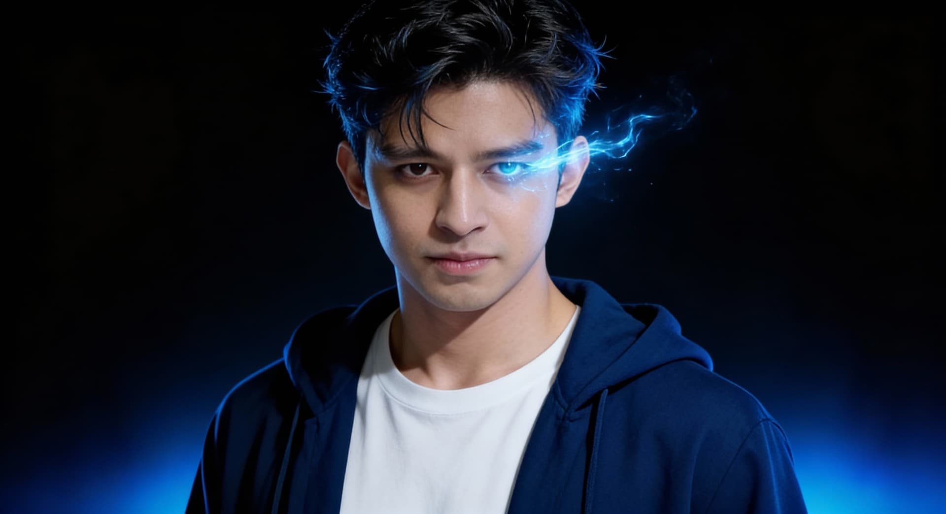 AI generated: A photo-realistic portrait of Sung Jin-Woo from Solo Leveling, looking intensely at the viewer with ...